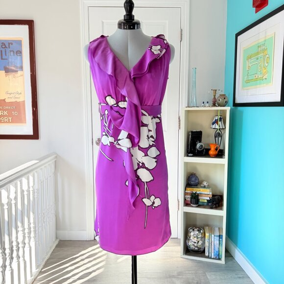 Elie Tahari Purple Sleeveless V-Neck Sheath Dress (size 6) - Picture 2 of 11